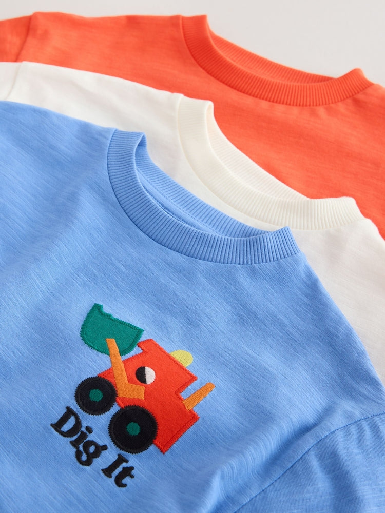 Multi Digger Short Sleeve Appliqué T-Shirts 3 Pack (3mths-7yrs)