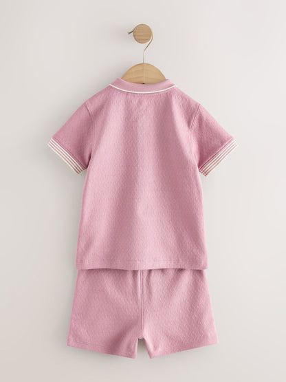 Pink Zip Neck Short Sleeve Polo Shirt And Shorts Set (3mths-7yrs)
