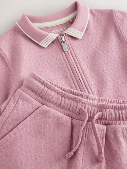 Pink Zip Neck Short Sleeve Polo Shirt And Shorts Set (3mths-7yrs)