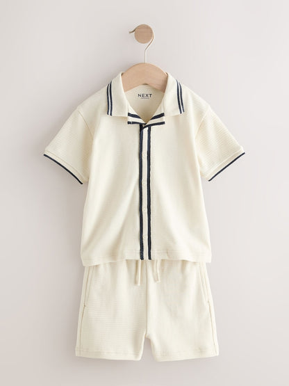 Ecru Short Sleeve Shirt and Shorts Set (3mths-7yrs) - Ecru / 12-18 Months (80-86cm)