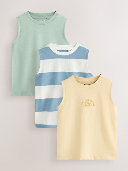 Multi Pastel Stripe Graphic Vests 3 Pack (3mths-7yrs) - Multi Pastel Stripe / 12-18 Months (80-86cm)