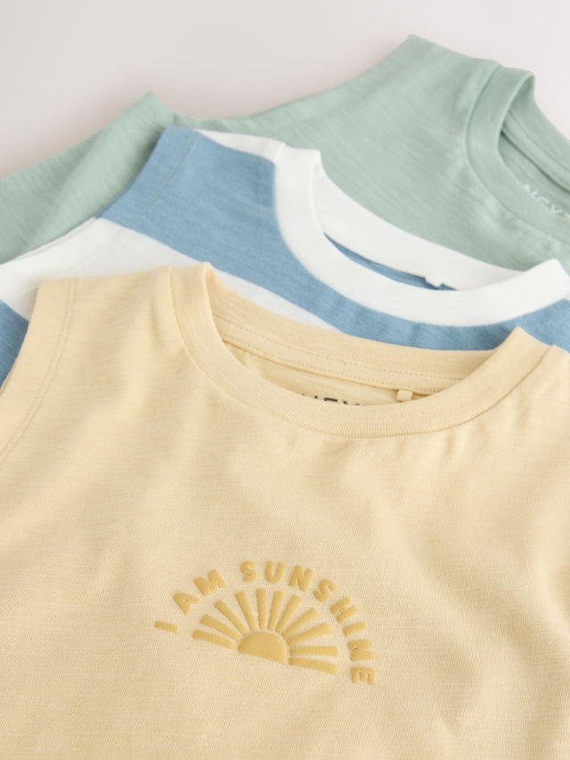 Multi Pastel Stripe Graphic Vests 3 Pack (3mths-7yrs) - Size 3-6 Months (62-68cm)
