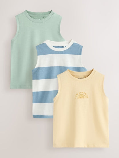Multi Pastel Stripe Graphic Vests 3 Pack (3mths-7yrs) - Size 3-6 Months (62-68cm)