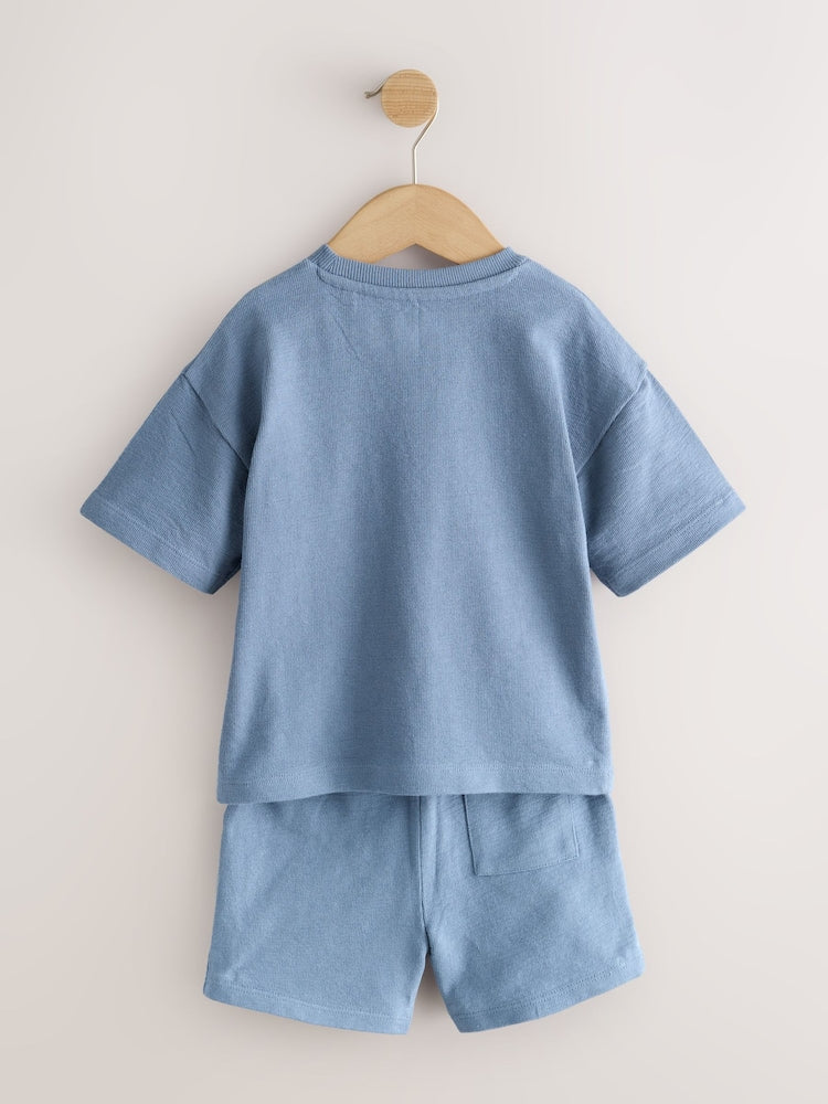 Blue/Green/Neutral Textured Short Sleeve T-Shirt and Shorts Set 3 Pack (3mths-7yrs)