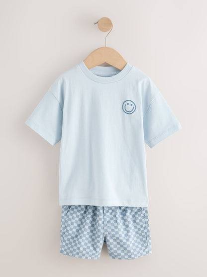 Blue Checkerboard Short Sleeve T-Shirt &amp; Shorts Set (3mths-7yrs)