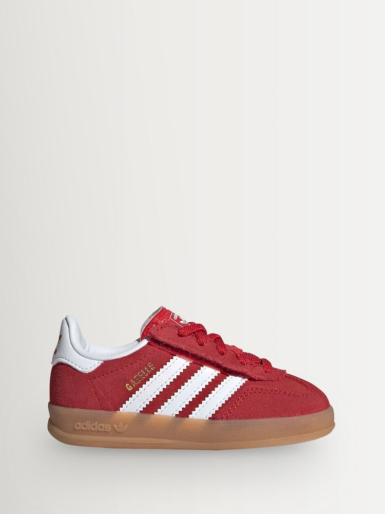 adidas Originals Red/White Gazelle Indoor Comfort Closure Elastic Lace Infant Trainers