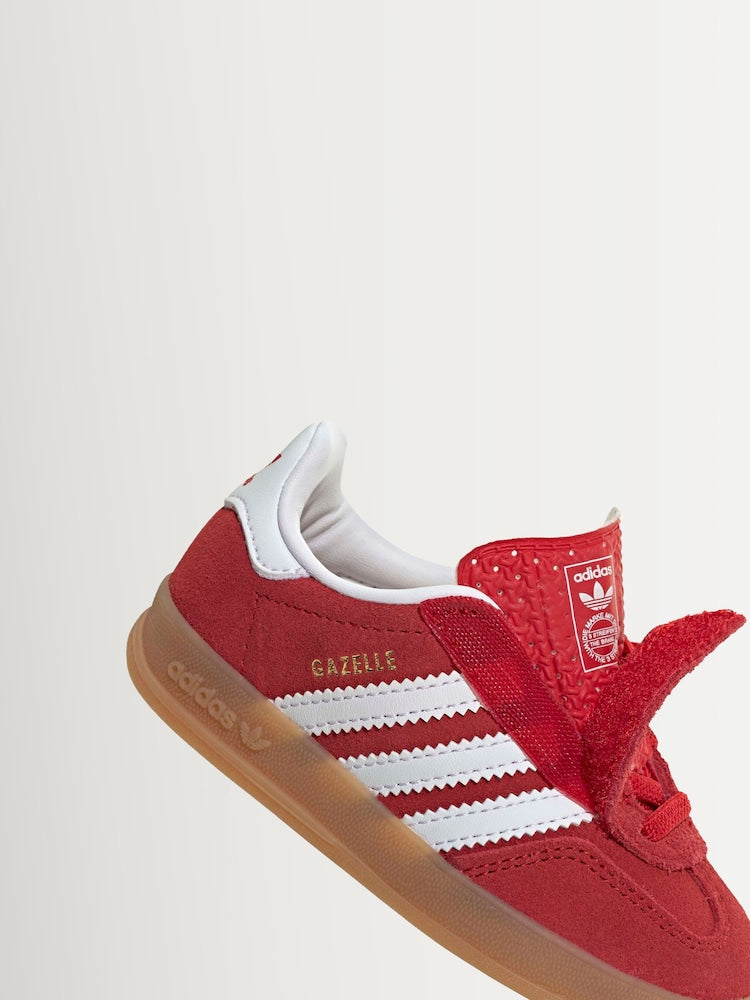 adidas Originals Red/White Gazelle Indoor Comfort Closure Elastic Lace Infant Trainers