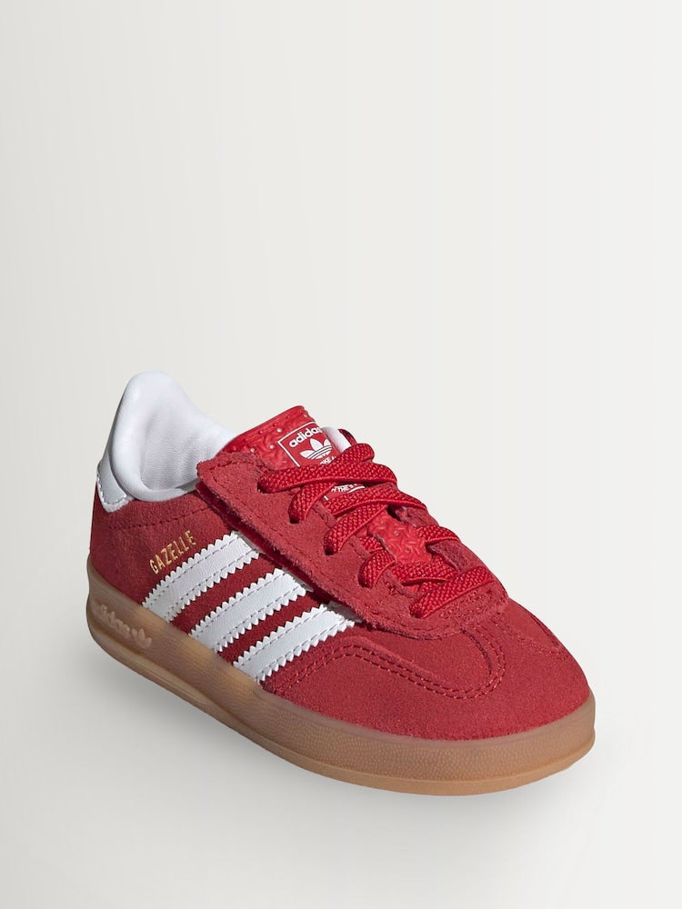 adidas Originals Red/White Gazelle Indoor Comfort Closure Elastic Lace Infant Trainers