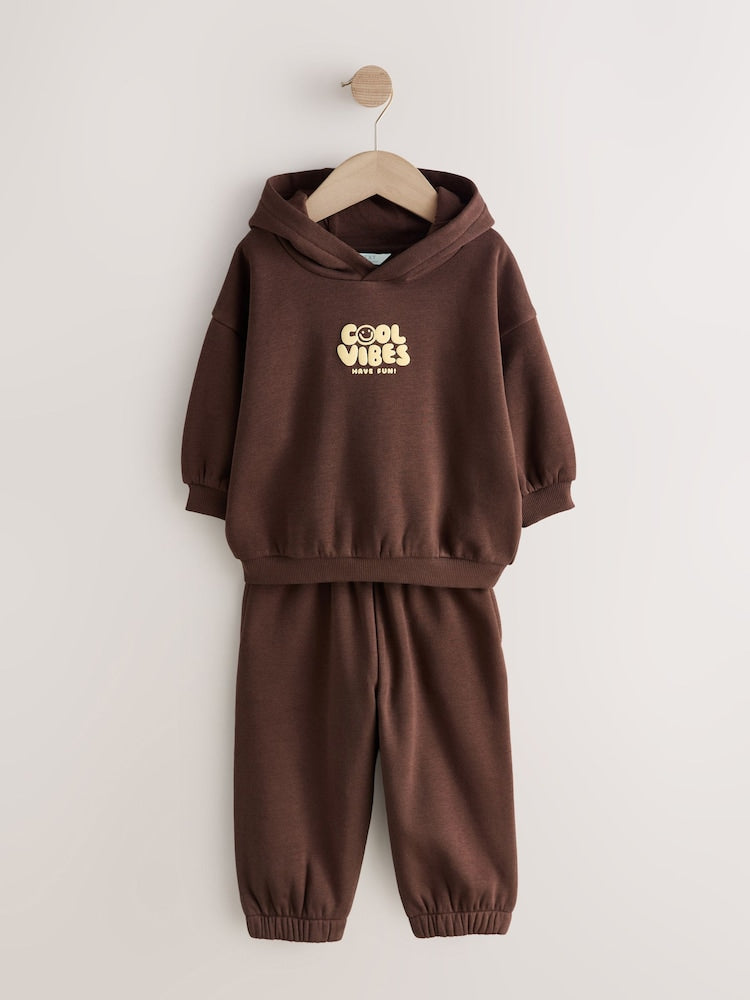 Back Print Chocolate Brown Back Print Hoodie and Joggers Set (3mths-7yrs)