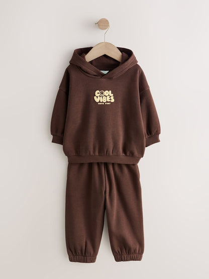 Back Print Chocolate Brown Back Print Hoodie and Joggers Set (3mths-7yrs)
