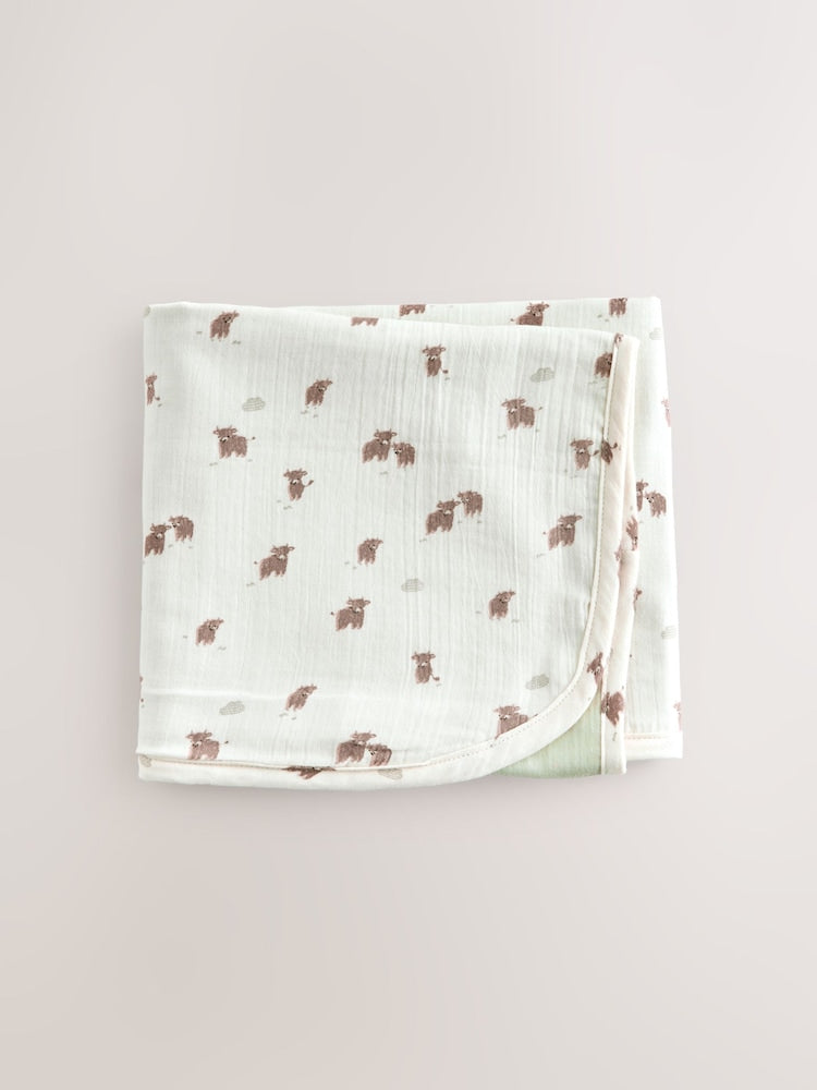 Neutral Hamish Cotton Baby Muslin Blanket - Size ONE - Neutral Hamish