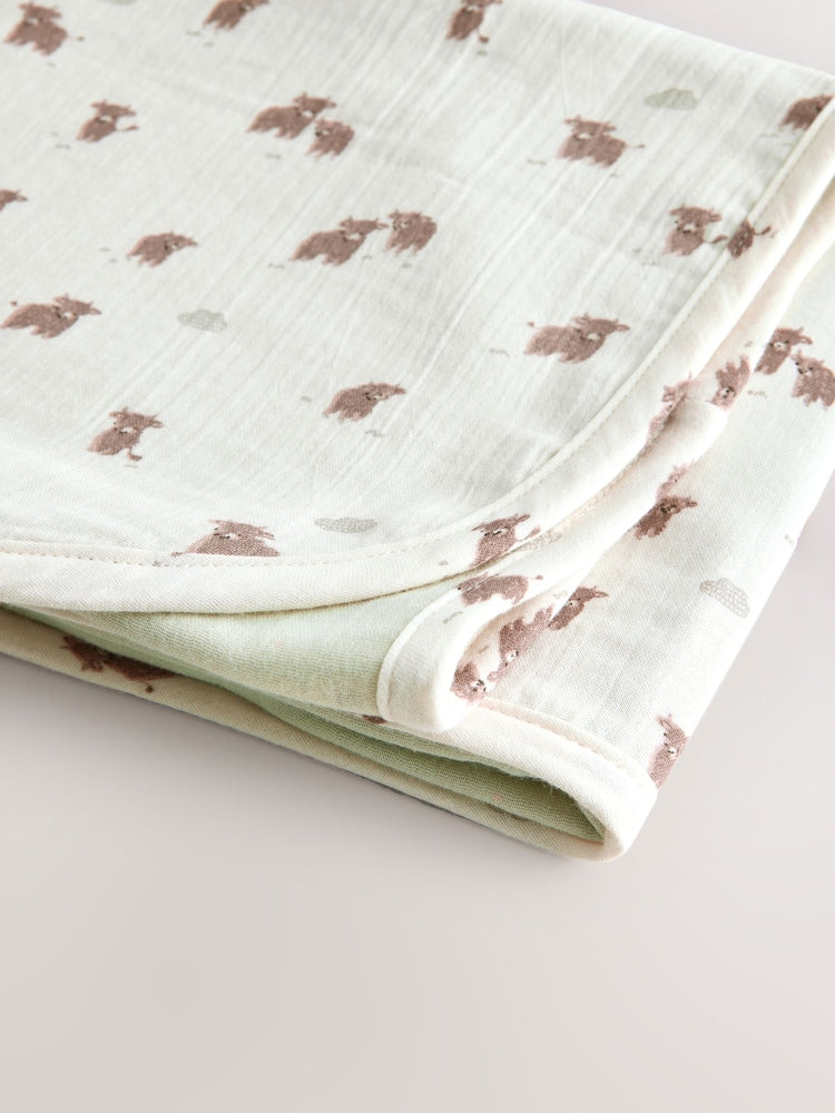 Neutral Hamish Cotton Baby Muslin Blanket - Size ONE