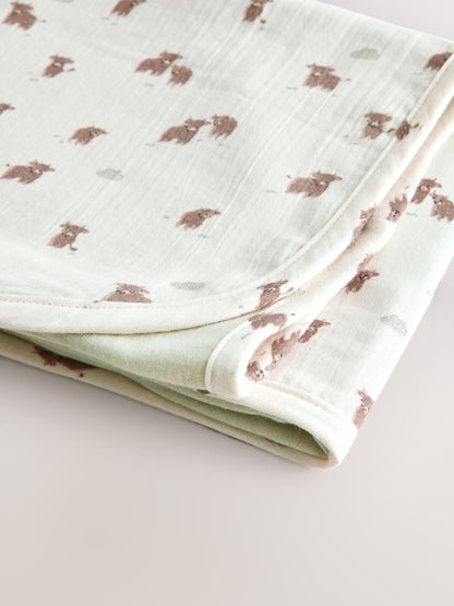 Neutral Hamish Cotton Baby Muslin Blanket - Size ONE