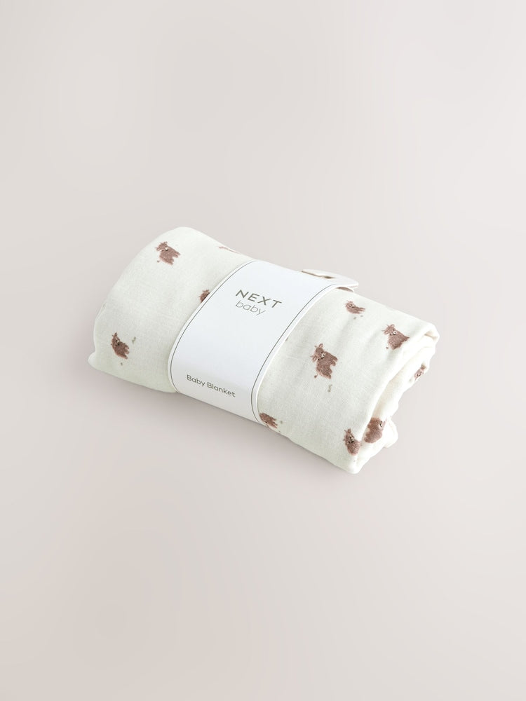 Neutral Hamish Cotton Baby Muslin Blanket - Size ONE