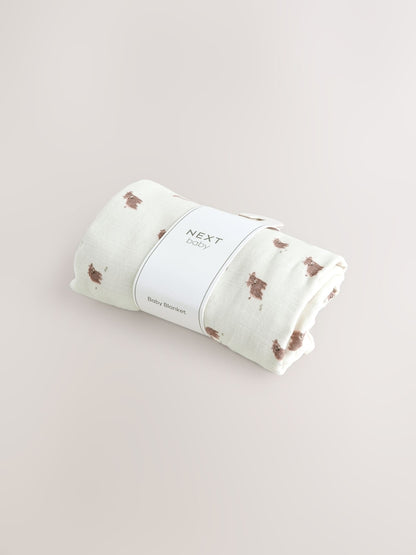 Neutral Hamish Cotton Baby Muslin Blanket - Size ONE