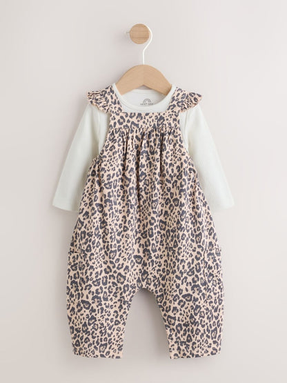 Leopard Print Baby Jersey Dungaree and Bodysuit 2 Piece Set (0mths-2yrs) - Size Up to 1 Month (56cm)