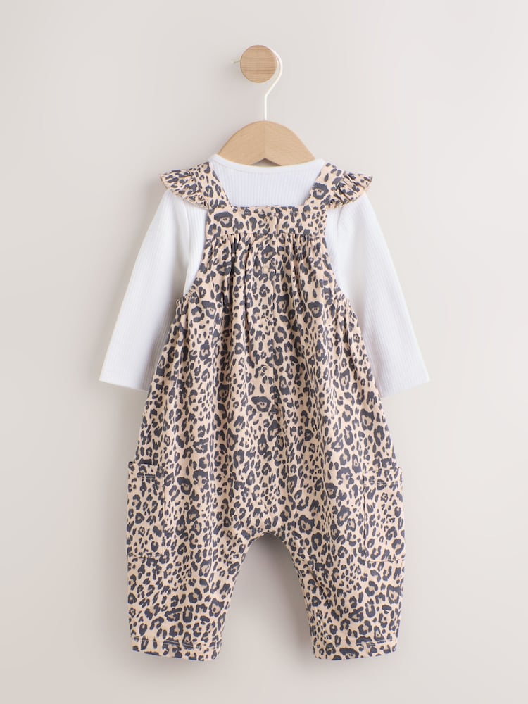 Leopard Print Baby Jersey Dungaree and Bodysuit 2 Piece Set (0mths-2yrs) - Size Up to 1 Month (56cm)