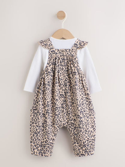 Leopard Print Baby Jersey Dungaree and Bodysuit 2 Piece Set (0mths-2yrs) - Size Up to 1 Month (56cm)