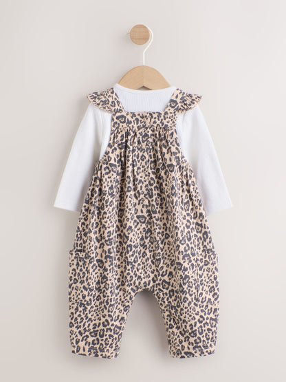 Leopard Print Baby Jersey Dungaree and Bodysuit 2 Piece Set (0mths-2yrs) - Size Up to 1 Month (56cm)