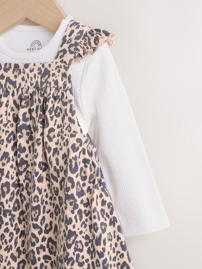 Leopard Print Baby Jersey Dungaree and Bodysuit 2 Piece Set (0mths-2yrs) - Size Up to 1 Month (56cm)