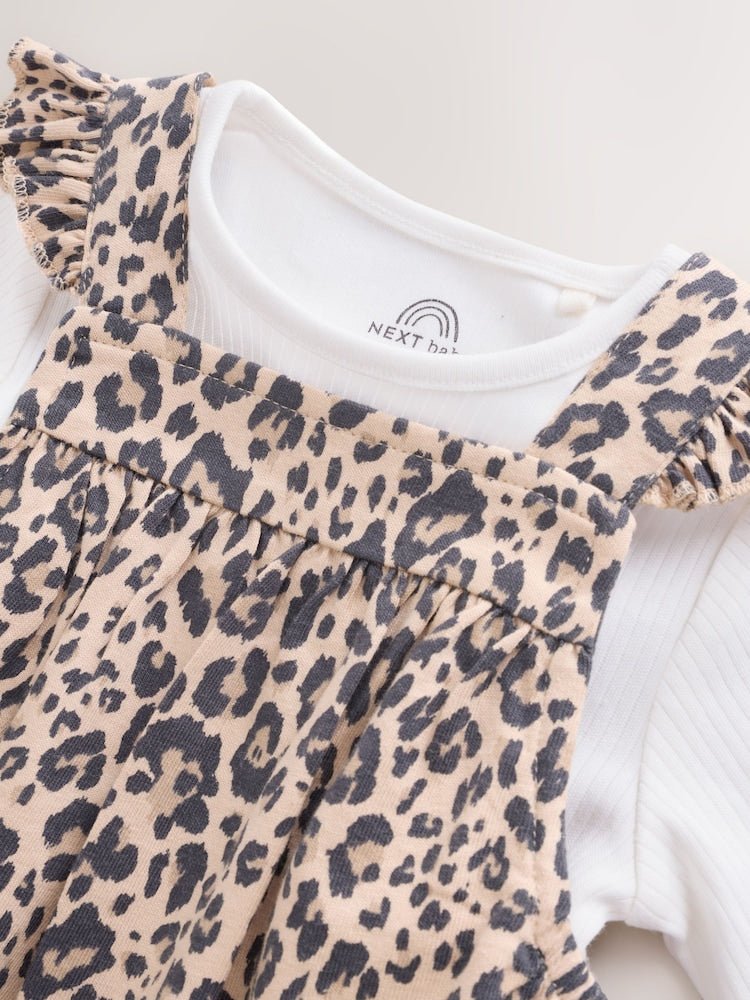 Leopard Print Baby Jersey Dungaree and Bodysuit 2 Piece Set (0mths-2yrs) - Size Up to 1 Month (56cm)