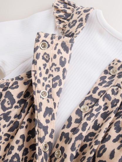 Leopard Print Baby Jersey Dungaree and Bodysuit 2 Piece Set (0mths-2yrs) - Size Up to 1 Month (56cm)