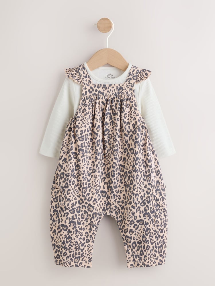 Leopard Print Baby Jersey Dungaree and Bodysuit 2 Piece Set (0mths-2yrs) - Size Up to 1 Month (56cm)