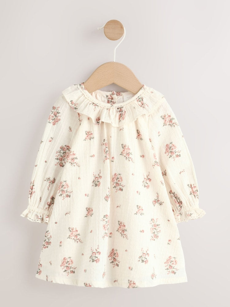Ecru Floral Woven Baby Dress, Gilet And Tights 3 Piece Set (0mths-2yrs)