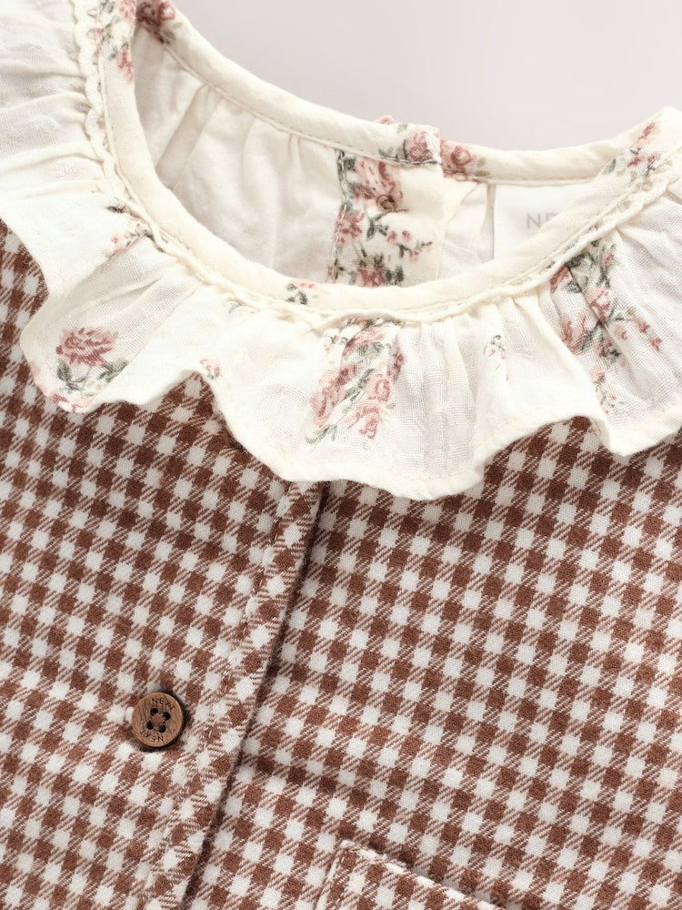 Ecru Floral Woven Baby Dress, Gilet And Tights 3 Piece Set (0mths-2yrs)