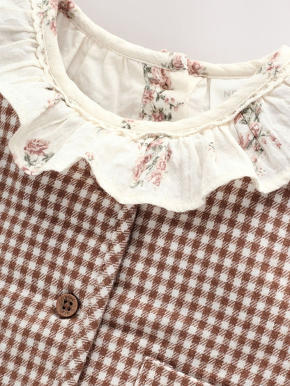 Ecru Floral Woven Baby Dress, Gilet And Tights 3 Piece Set (0mths-2yrs)