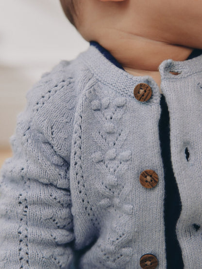 Blue Soft Touch Knitted Baby Cardigan (0mths-2yrs)
