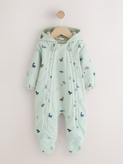 Green Dino Hooded Baby All-In-One (0mths-2yrs) - Up to 1 Month (50-56cm)