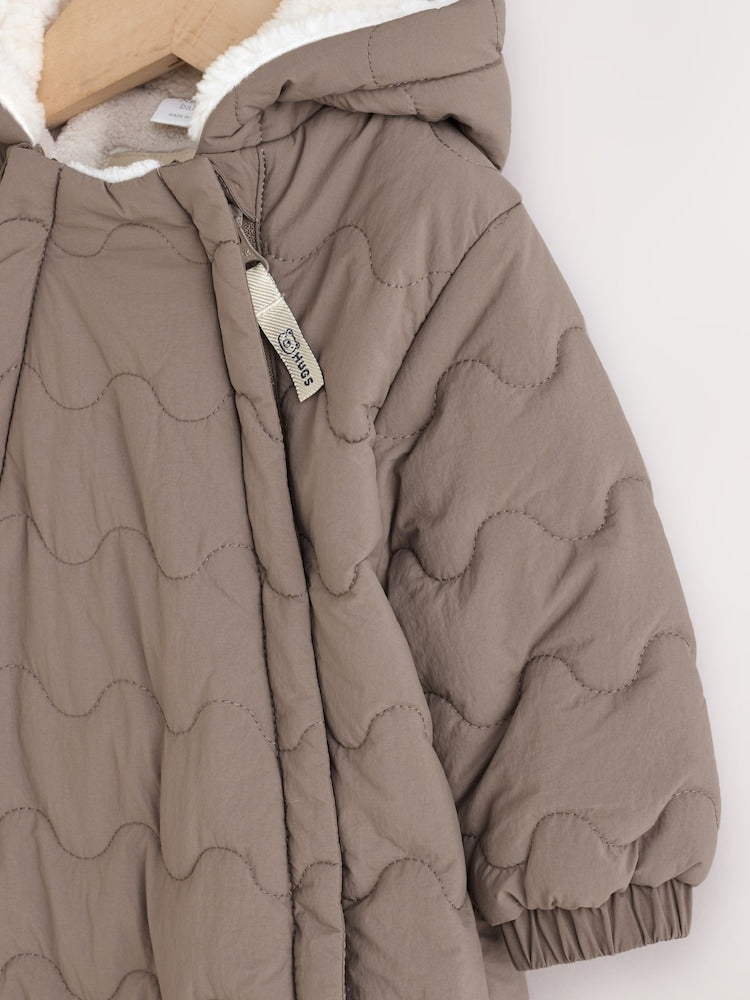 Neutral Brown Quilted Baby All-In-One Pramsuit