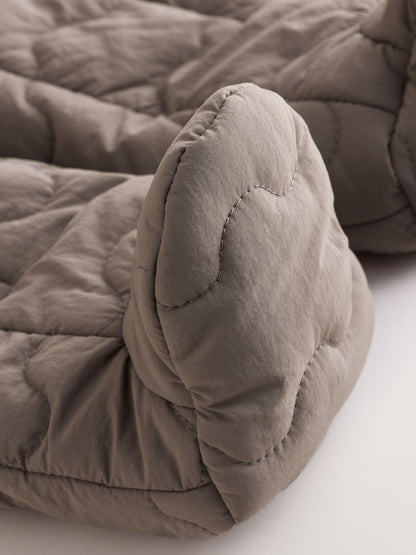 Neutral Brown Quilted Baby All-In-One Pramsuit