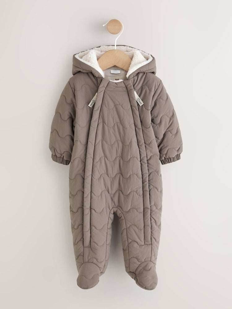 Neutral Brown Quilted Baby All-In-One Pramsuit