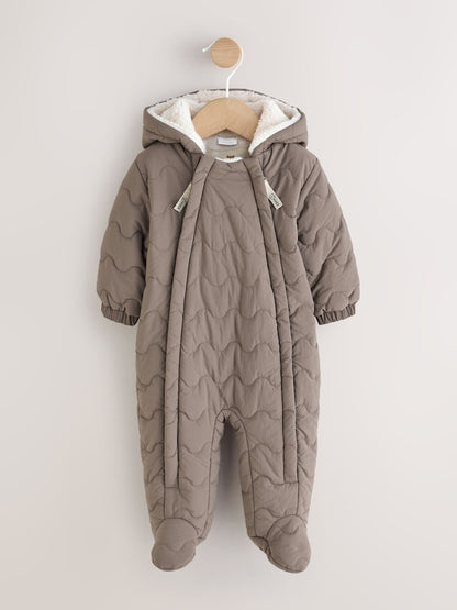Neutral Brown Quilted Baby All-In-One Pramsuit