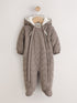 Neutral Brown Quilted Baby All-In-One Pramsuit