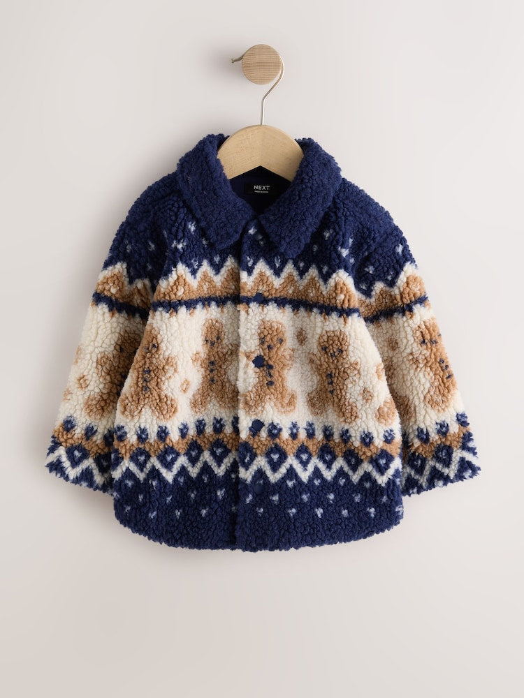 Navy Gingerbread Borg Fleece Shacket (3mths-7yrs) - 12-18 Months (80-86cm)