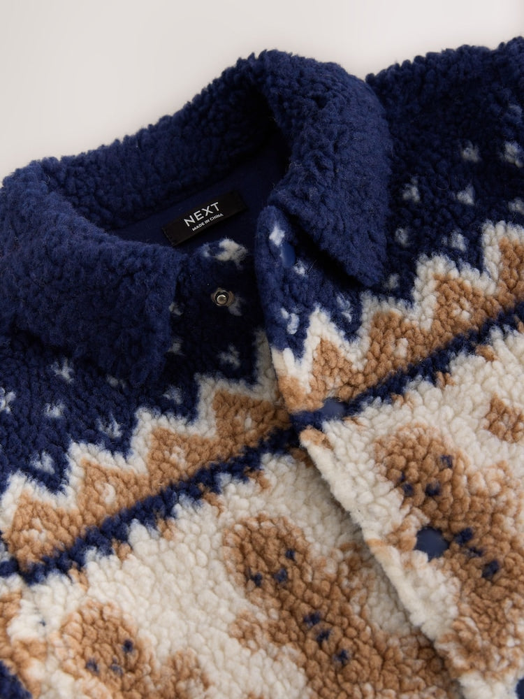Navy Gingerbread Borg Fleece Shacket (3mths-7yrs)