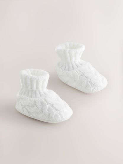 White Knitted Sock Top Boot Shoes (0-18mths) - White / Up To 3 Months (50 - 62cm)