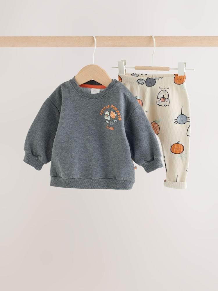 Charcoal Halloween Character Sweat and Legging Baby Set (0mths-2yrs) - Charcoal Halloween Character / Up to 1 Month (50-56cm)