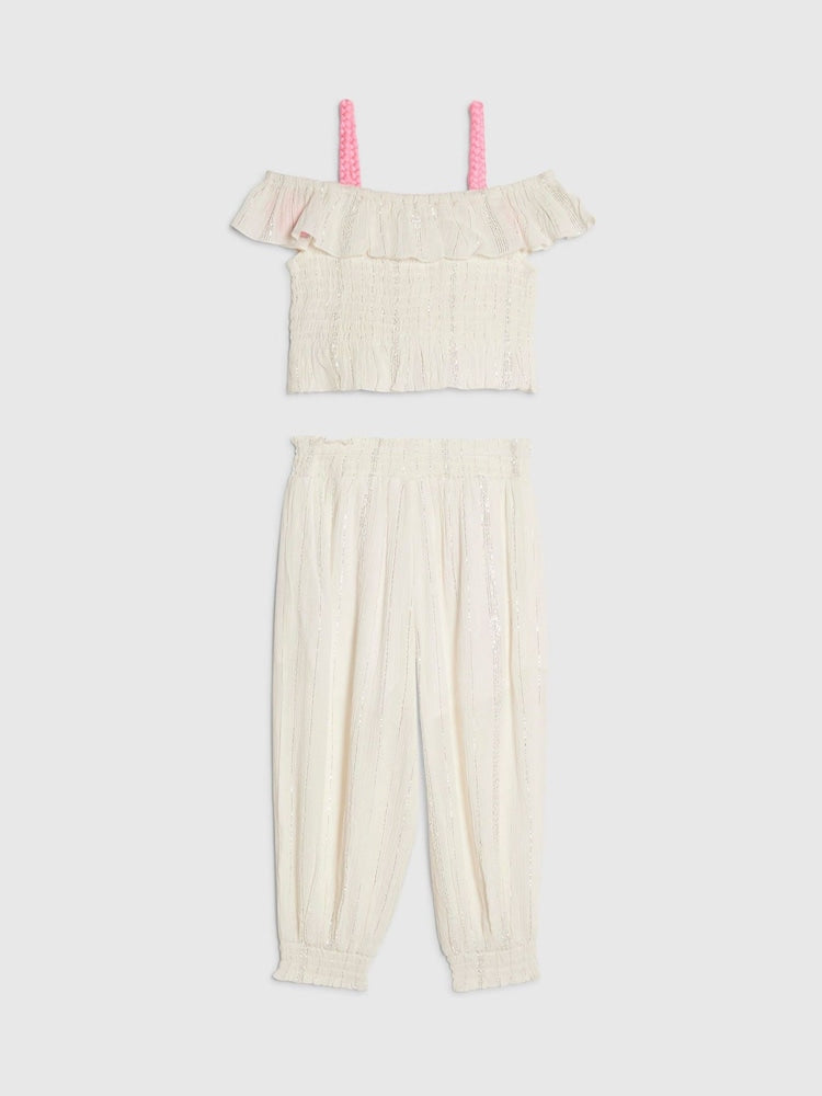 River Island Cream Neon Embrodierred Frill Top &amp; Hareem Jogger Set - Size 12-18 Months (80-86cm)