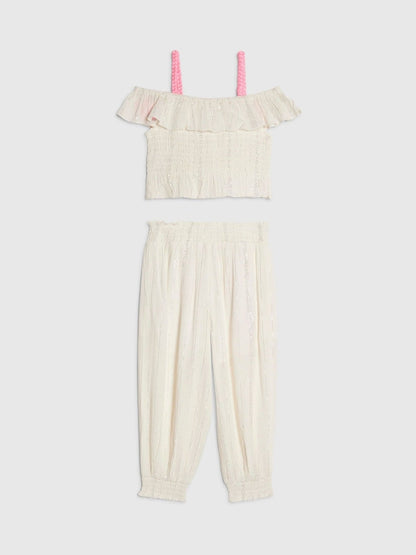 River Island Cream Neon Embrodierred Frill Top &amp; Hareem Jogger Set - Size 12-18 Months (80-86cm)