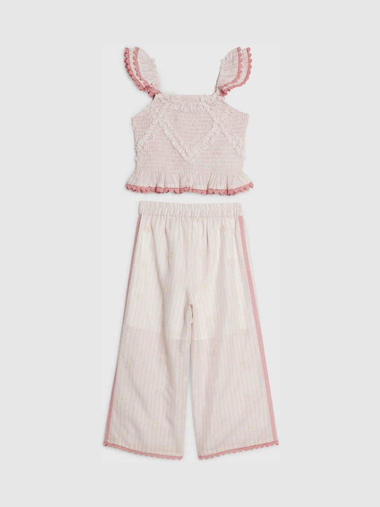 River Island Pink Stripe Frill Top &amp; Frill Trousers Set - Size 12-18 Months (80-86cm)