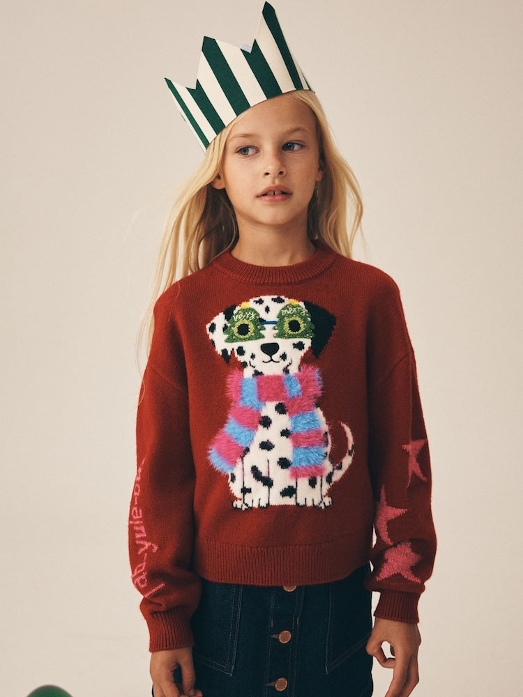 Dalmation Dog Red Christmas Jumper (3-16yrs) - Size 3 Years (98cm) - Dalmation Dog Red