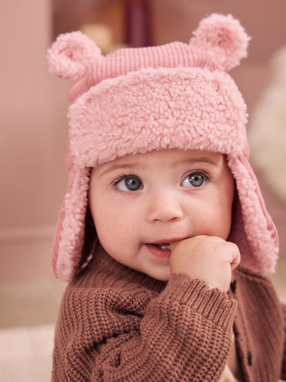 Pink Cord Trapper Baby Hat - Pink Cord / Up to 1 Month (50-56cm)
