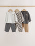 Grey/Neutral Checkerboard Baby Top and Wide Leg Leggings Set 6 Piece (0mths-2yrs) - Grey/Neutral Checkerboard / 12 - 18 Months (80 - 86cm)