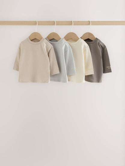 Grey Baby Long Sleeve T-Shirts 4 Pack (0mths-2yrs) - Grey / 12 - 18 Months (80 - 86cm)