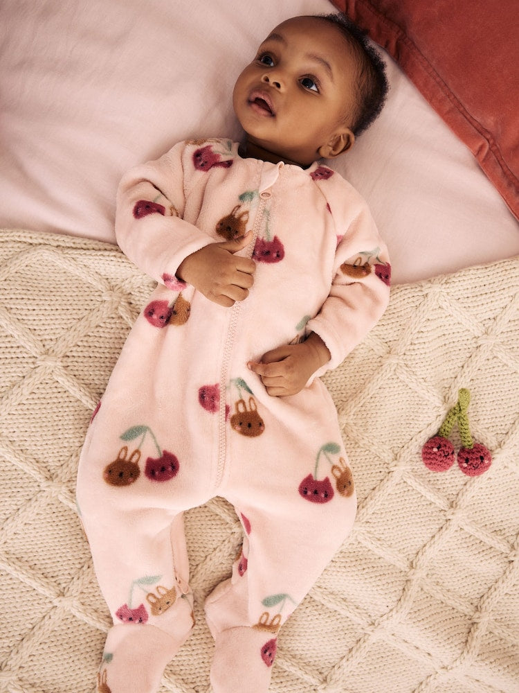 Pink Cat Two Way Zip Fleece Sleepsuit