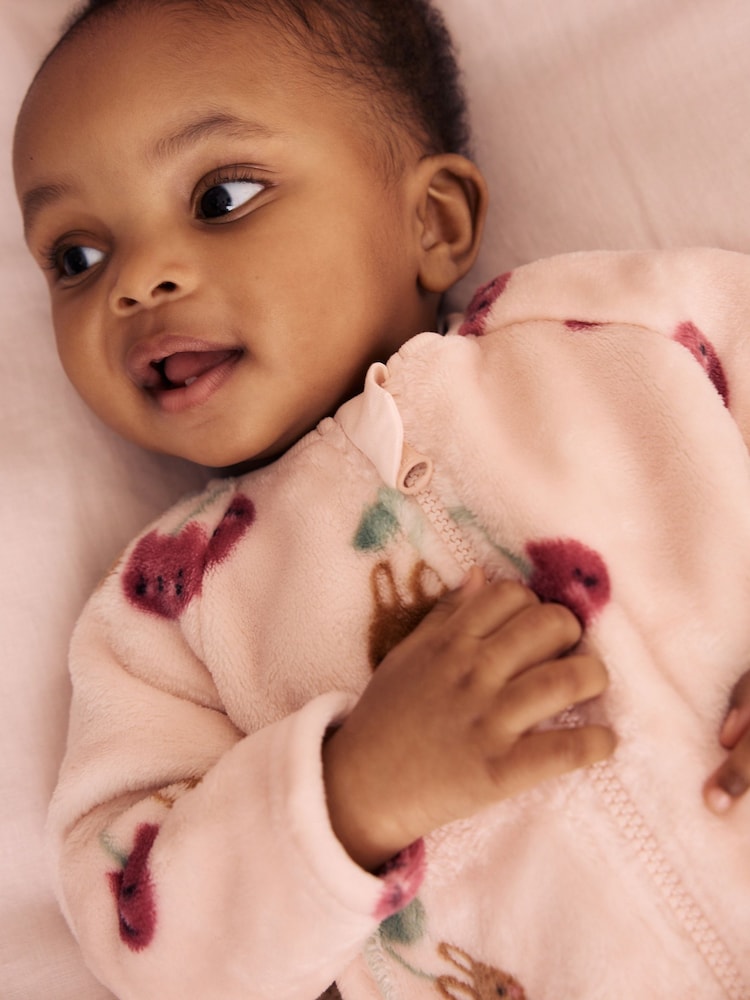 Pink Cat Two Way Zip Fleece Sleepsuit